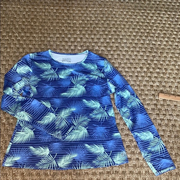 Hang Ten Blue and Green Palm Leaf Pattern Rash Guard sz Med - Picture 1 of 10